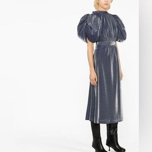 ROTATE BIRGER CHRISTENSEN
Open-back gathered metallic jersey midi dress DE38/6